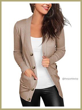 Lightweight Snap Button Front Cardigan Sweater with Pockets V-Neck Long Sleeve